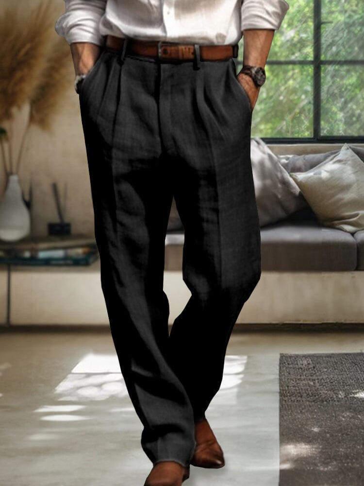 Soft Straight-Leg Cotton Linen Pants Pants coofandy Black S 