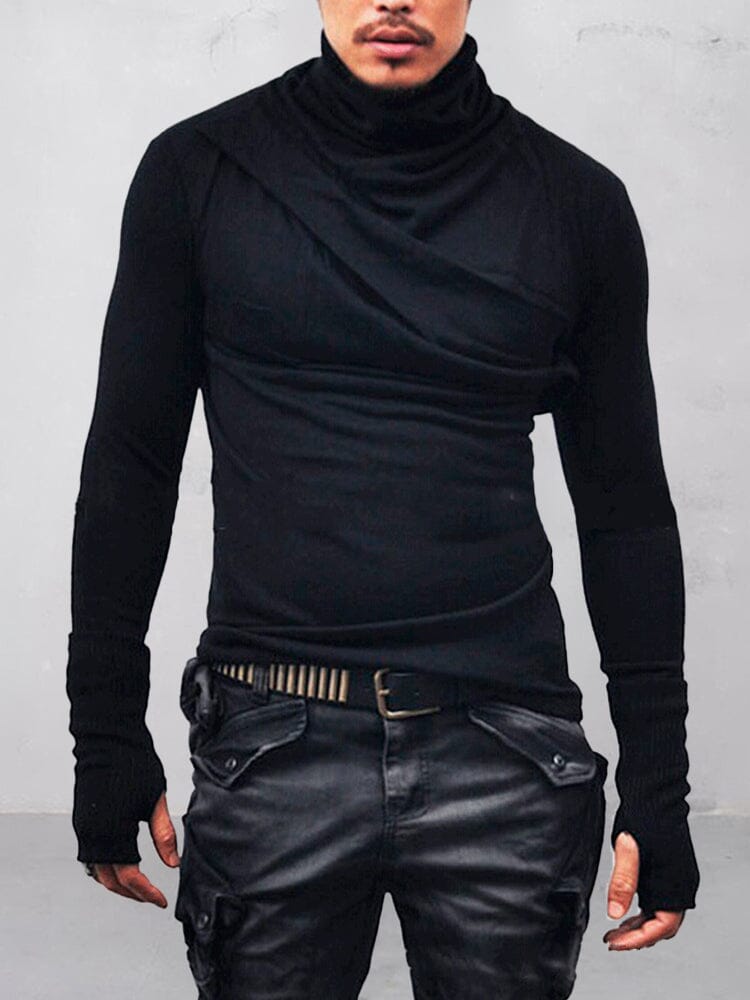 Stylish Stacked Collar Top with Gloves Shirts coofandystore Black M 