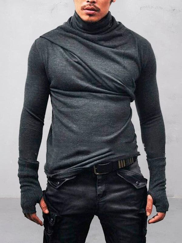 Stylish Stacked Collar Top with Gloves Shirts coofandystore Dark Grey M 