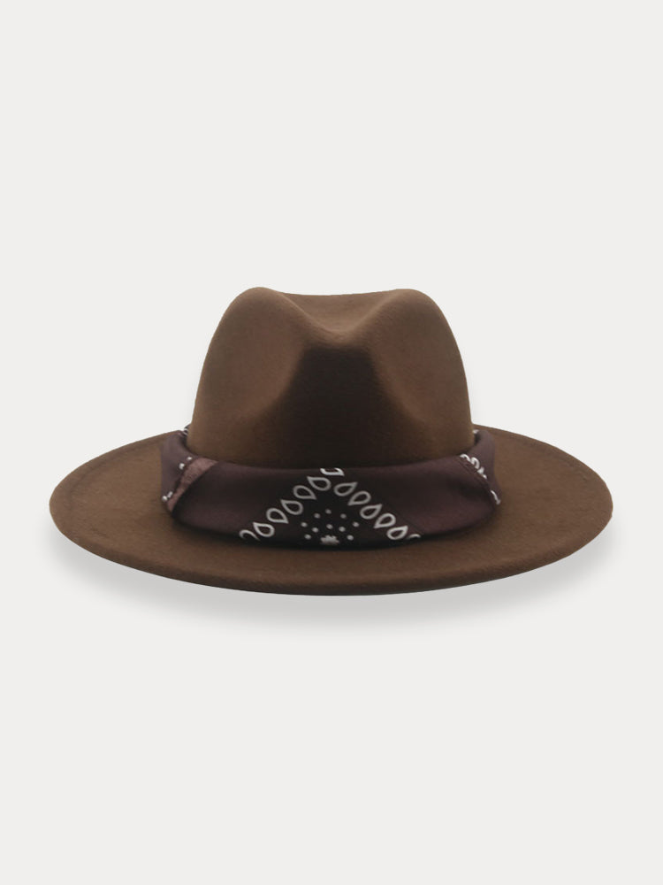 Flat Brim Fedora Hat with Kirchief