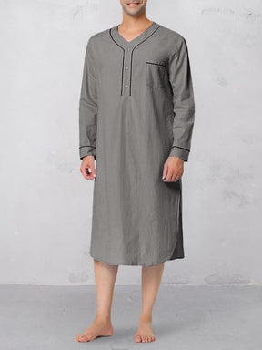 Casual Loose Fit Cotton Linen Long Shirt Robe coofandy Grey S 