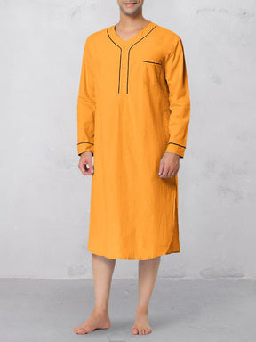 Casual Loose Fit Cotton Linen Long Shirt Robe coofandy Orange S 