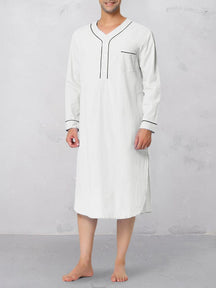 Casual Loose Fit Cotton Linen Long Shirt Robe coofandy White S 