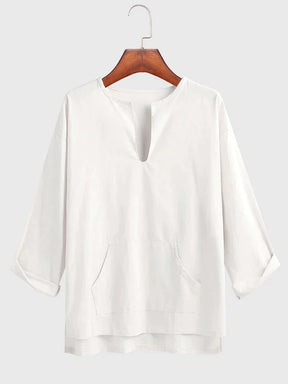 Cotton Style Three Quarter Sleeves Shirt coofandystore White M 