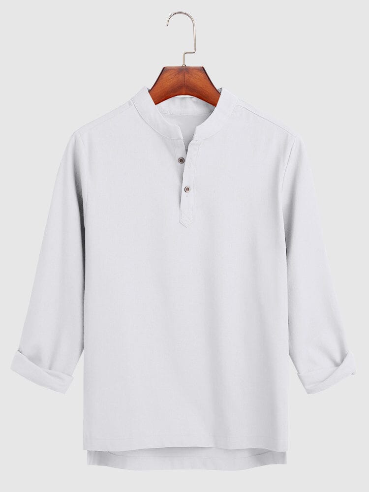 Loose V Neck Linen Shirt Shirts coofandystore White M 