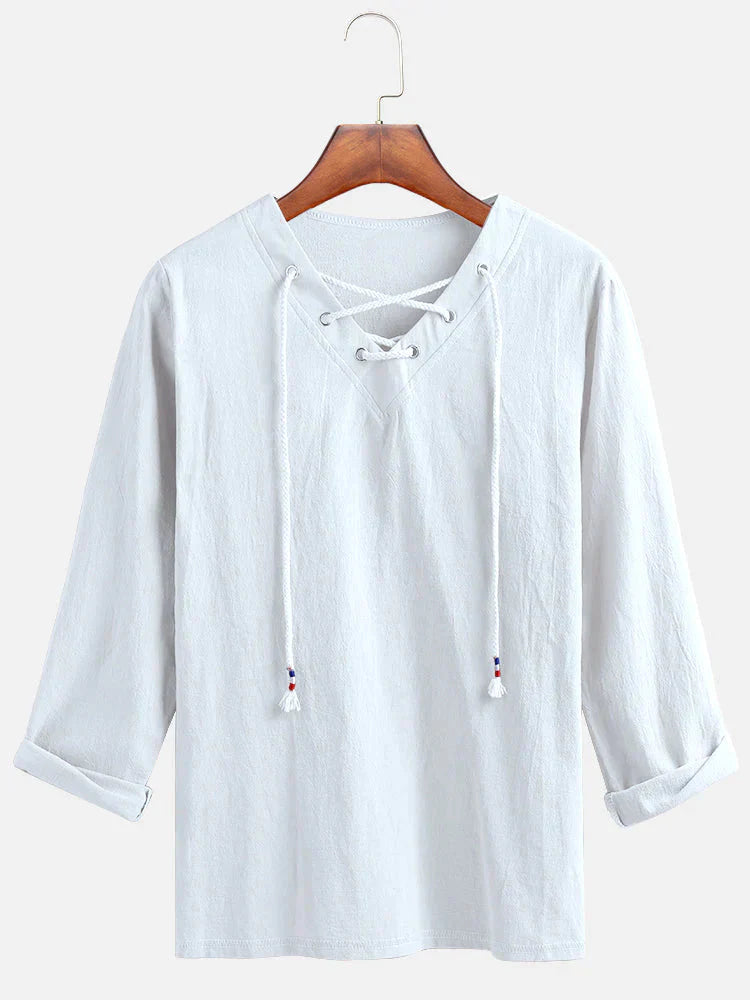 V Neck Cotton Shirt coofandystore White S 
