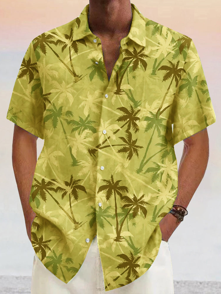 Coofandy Hawaiian Coconut Tree Graphic Cotton Linen Shirt