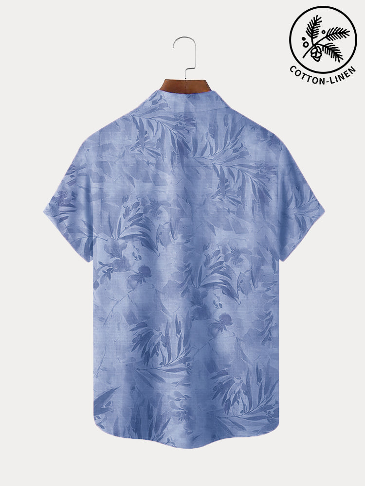 Coofandy Hawaiian Flower Printed Cotton Linen Shirt