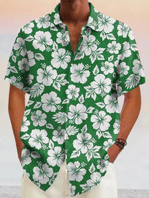 Coofandy Hawaiian Flower Printed Cotton Linen Holiday Shirt