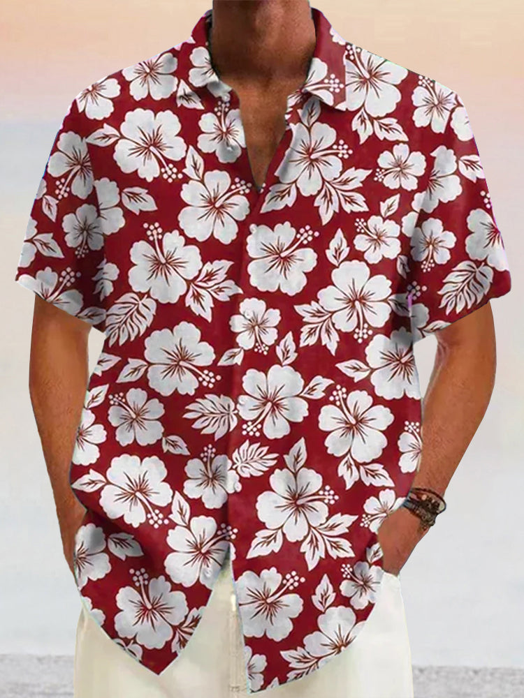 Coofandy Hawaiian Flower Printed Cotton Linen Holiday Shirt