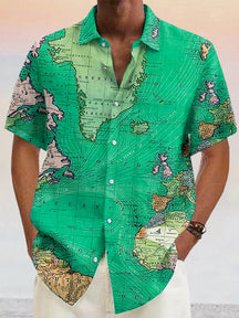 Coofandy Stylish Map Pattern Cotton Linen Shirt