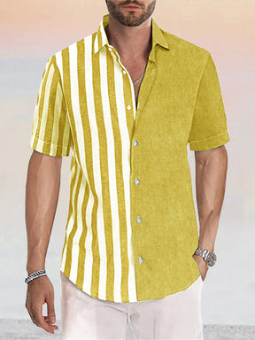 Coofandy Casual Linen Style Stripe Splicing Shirt