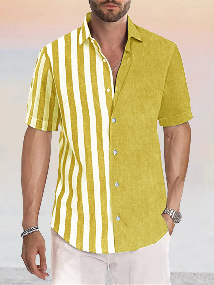 Coofandy Casual Linen Style Stripe Splicing Shirt