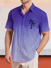Gradient Coconut Tree Printed Cotton Linen Shirt Shirts coofandy Purple S 