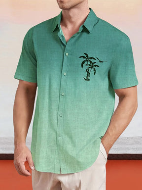 Gradient Coconut Tree Printed Cotton Linen Shirt Shirts coofandy Light Green S 