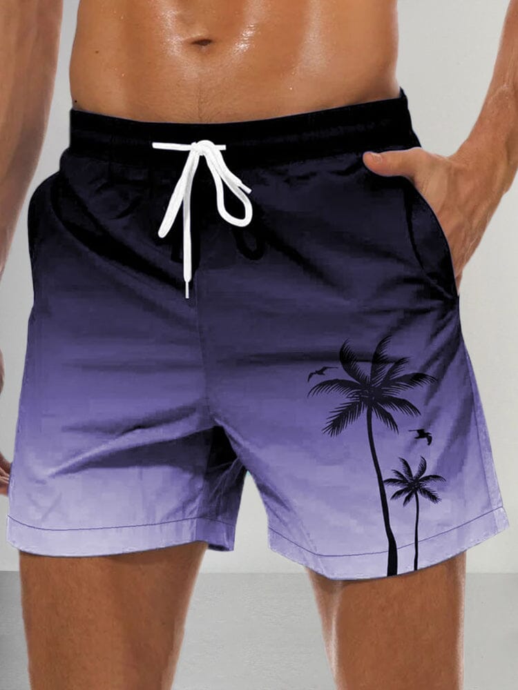 Hawaiian Printed Gradient Beach Shorts Shorts coofandystore Navy Blue S 