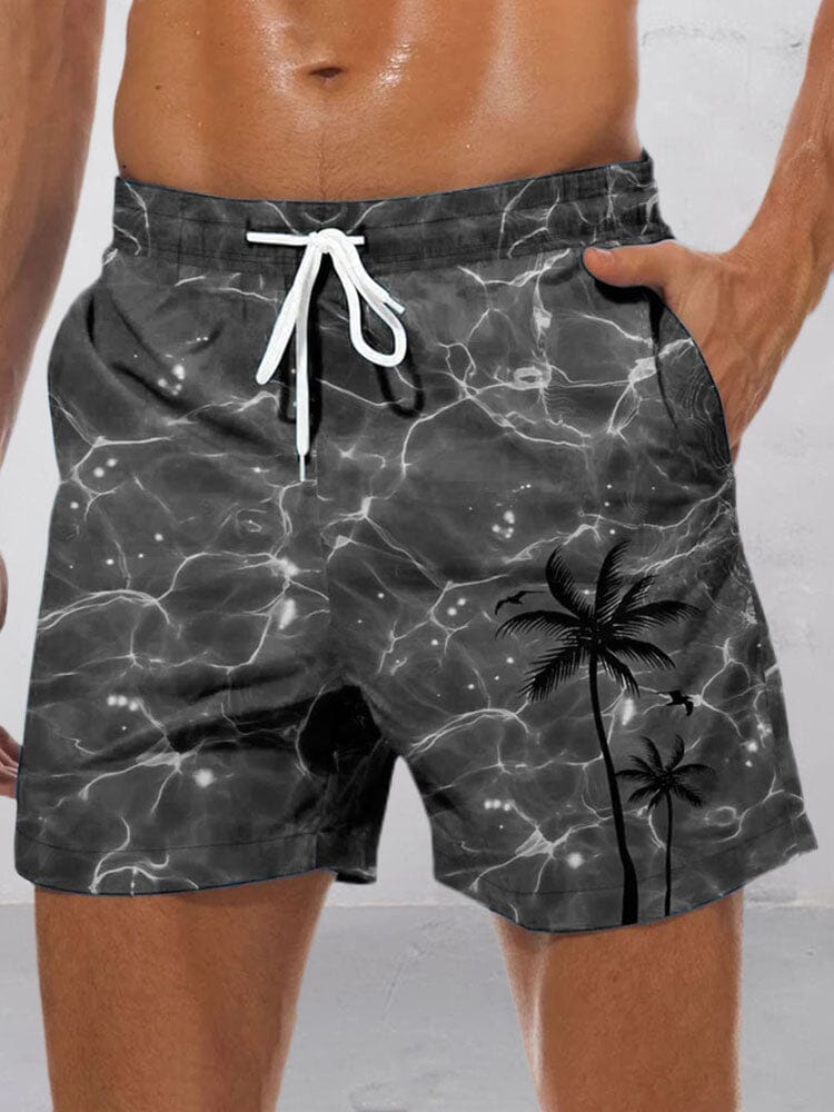 Hawaiian Coconut Printed Beach Shorts Shorts coofandystore Black S 