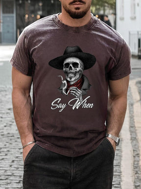 Stylish Soft Skeleton Graphic T-shirt T-shirt coofandy Brown S 