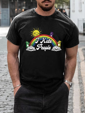 Stylish Rainbow Print T-shirt T-shirt coofandy Black S 