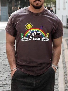 Stylish Rainbow Print T-shirt T-shirt coofandy Brown S 