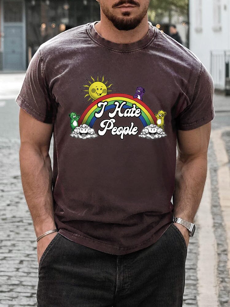Stylish Rainbow Print T-shirt T-shirt coofandy Brown S 