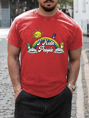 Stylish Rainbow Print T-shirt T-shirt coofandy Red S 