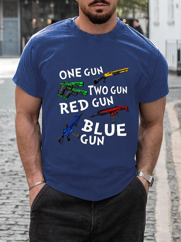 Casual Breathable Gun Print T-shirt T-shirt coofandy Sky Blue S 
