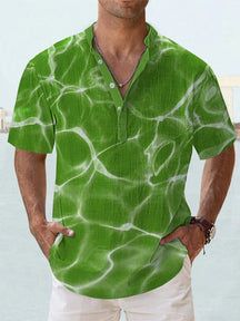 Breathable Printed Cotton Linen Shirt Shirts coofandy Green S 