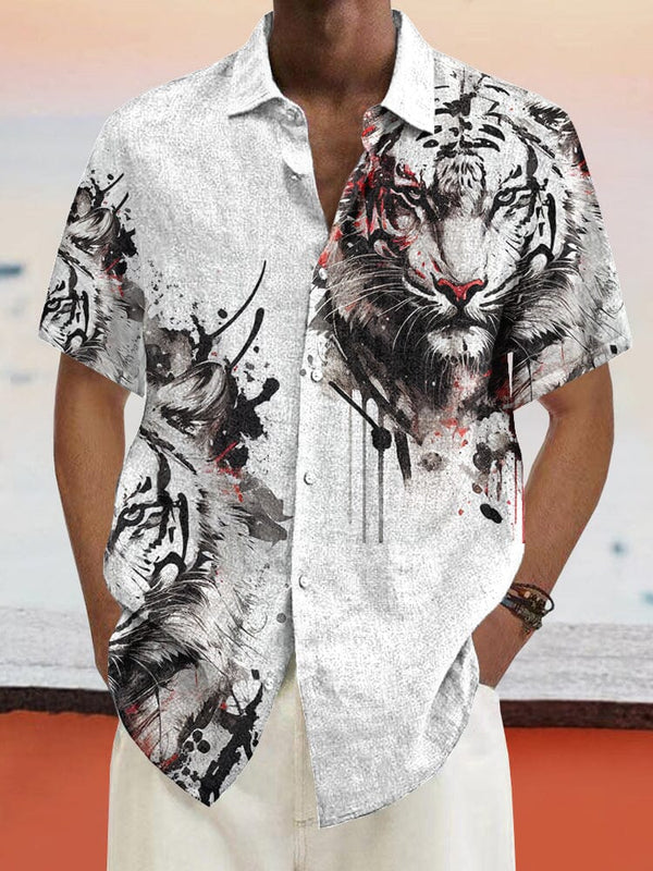 Tiger Graphic Cotton Linen Shirt