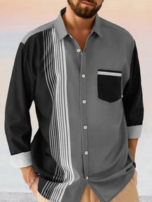Cozy Stripe Splicing Cotton Linen Shirt
