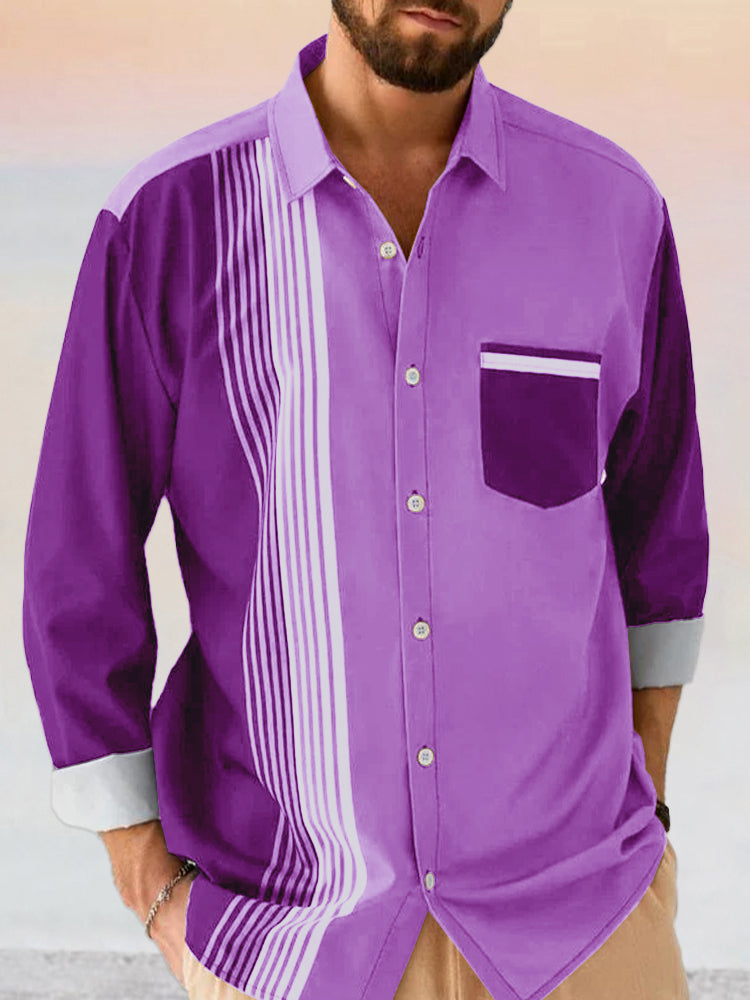 Cozy Stripe Splicing Cotton Linen Shirt