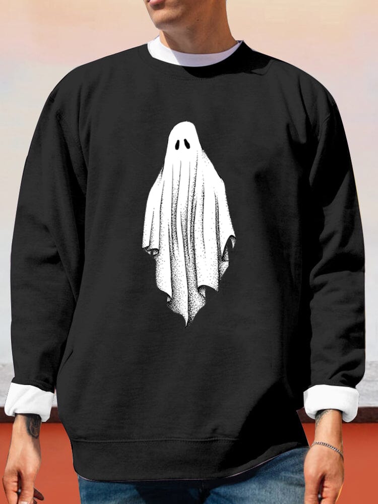Unique Ghost Printed Sweatshirt Sweatshirts coofandy Black S 