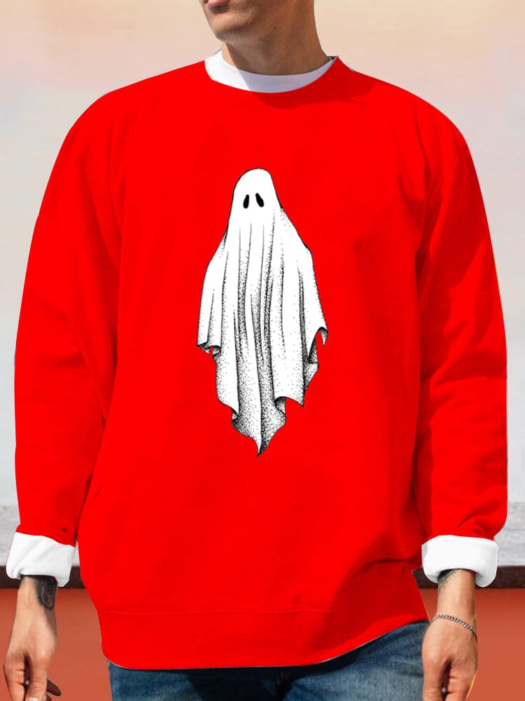 Unique Ghost Printed Sweatshirt Sweatshirts coofandy Red S 