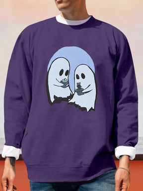 Ghost Cartoon Graphic Sweatshirt Hoodies coofandy Navy Blue S 