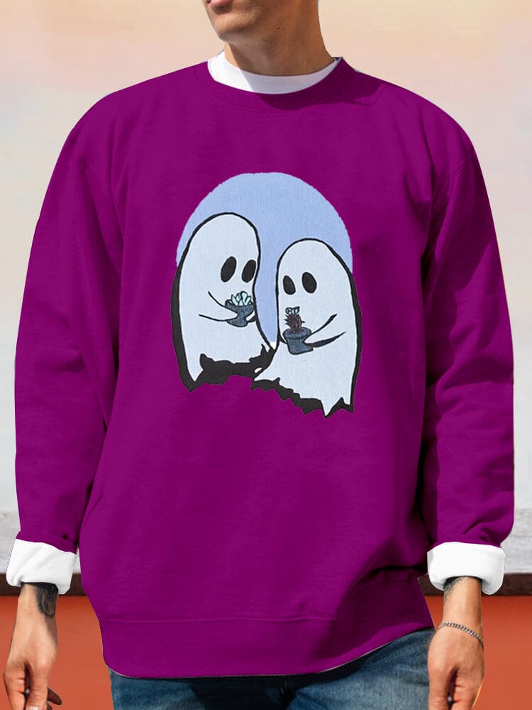 Ghost Cartoon Graphic Sweatshirt Hoodies coofandy Purple S 