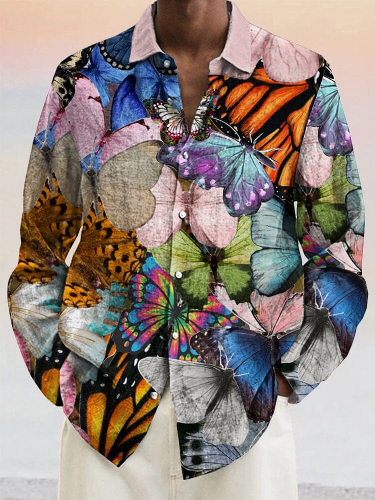 Creative Butterfly Art Graphic Cotton Linen Shirt Shirts coofandystore PAT1 S 