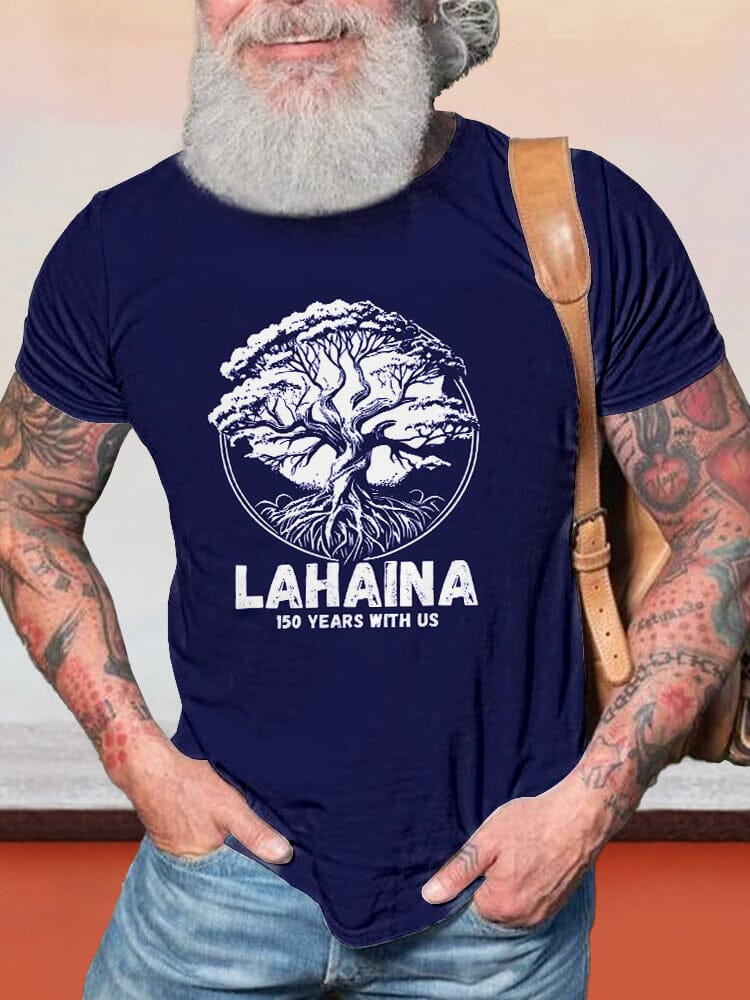 Casual Lahaina Graphic T-shirt T-shirt coofandy Navy Blue S 