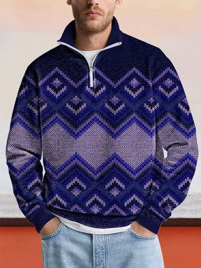 Cozy Diamond Pattern Sweatshirt Hoodies coofandy Blue S 