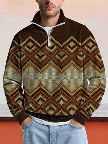 Cozy Diamond Pattern Sweatshirt Hoodies coofandy Brown S 