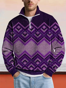 Cozy Diamond Pattern Sweatshirt Hoodies coofandy Purple S 