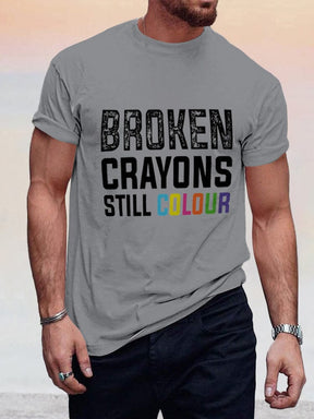 Broken Crayons Still Color Print T-shirt T-Shirt coofandy Grey S 