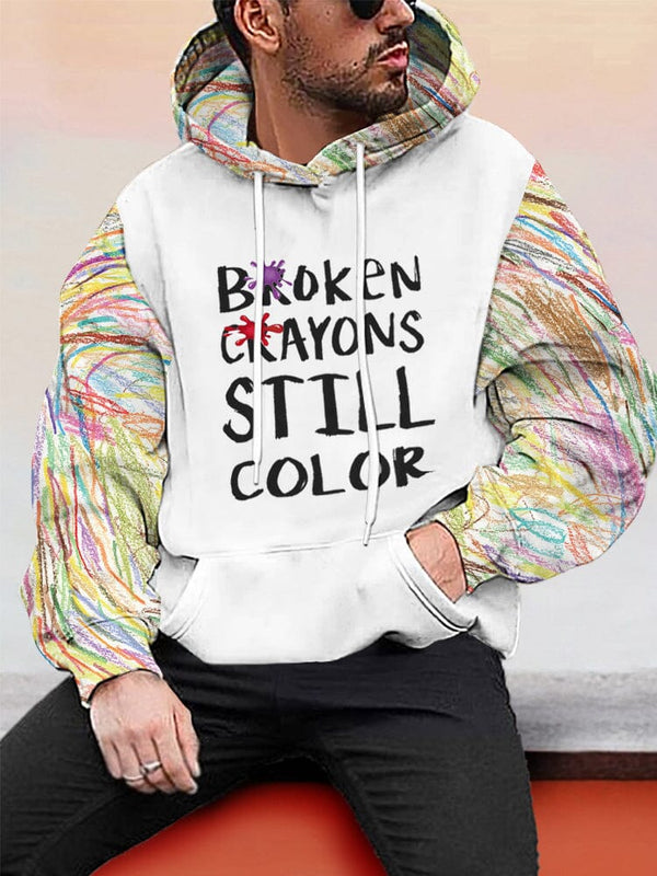 Broken Crayons Still Color Graphic Hoodie Hoodies coofandy White S 