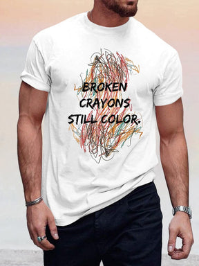 Broken Crayons Still Color Printed Tee T-Shirt coofandy White S 