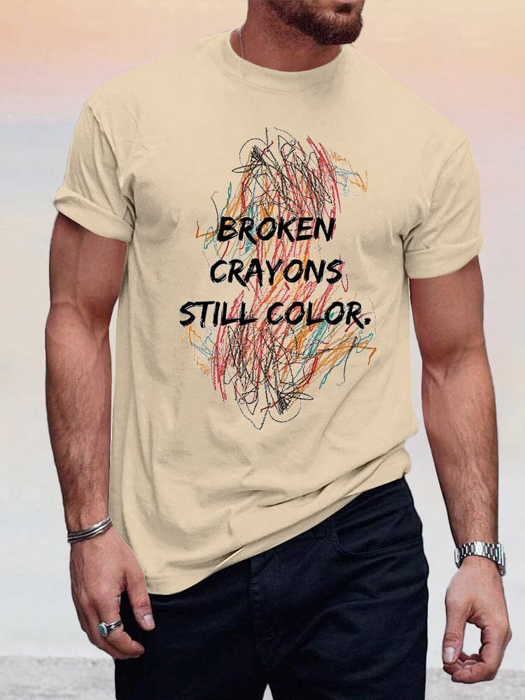 Broken Crayons Still Color Printed Tee T-Shirt coofandy Light Khaki S 