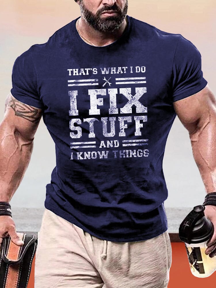 Stylish Word Printed T-shirt T-Shirt coofandy Navy Blue S 