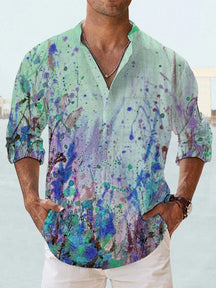 Art Printed Long-Sleeve Shirt Shirts coofandy Clear Blue S 
