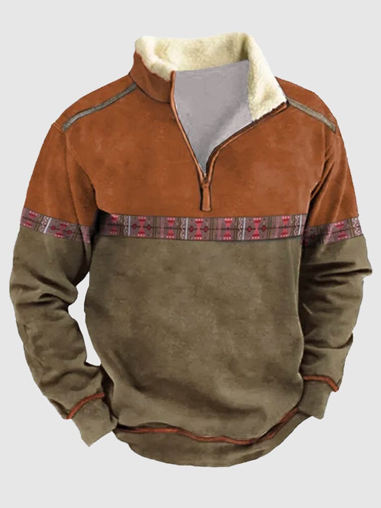 Vintage Splicing Stand Collar Sweatshirt Hoodies coofandy PAT2 S 