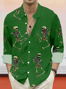 Casual Skull Graphic Cotton Linen Shirt Shirts coofandy Green S 
