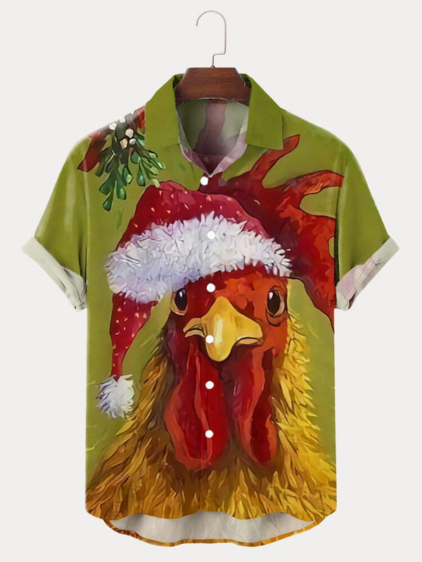 Christmas Rooster Graphic Cotton Linen Shirt Shirts coofandy PAT1 S 