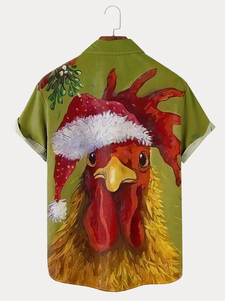 Christmas Rooster Graphic Cotton Linen Shirt Shirts coofandy 